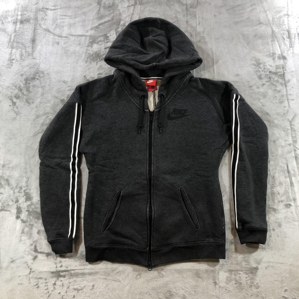 Nike Hoodie Sweatshirt Womens Small Gray Full Zip Track Stripe 614875-032